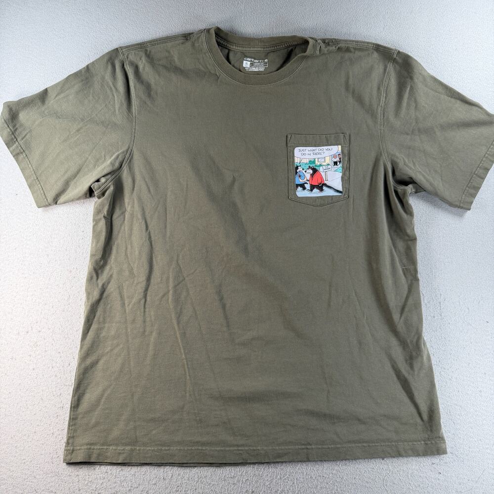 Carhartt K87 Men's XL Tall Loose Fit Olive Graphic Pocket T-Shirt The Woods